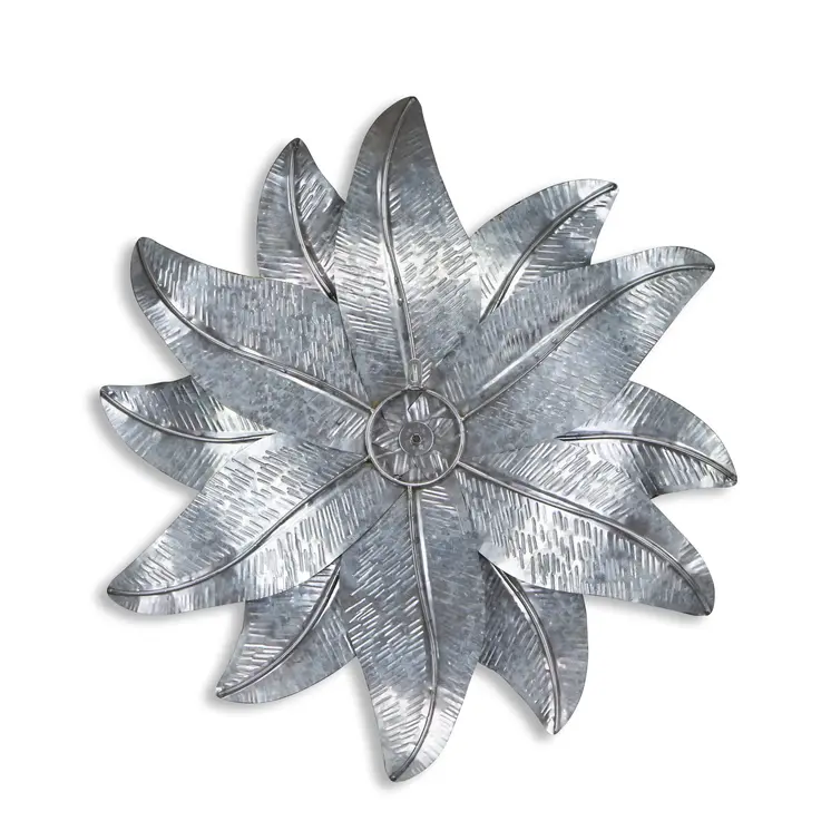 27" X 27" Gray and Off White Galvanized Metal Flower Hanging Dimensional Sculpture