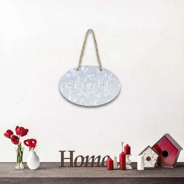 5" X 8" Gray Handcrafted Welcome Galvanized Metal Wall Decor