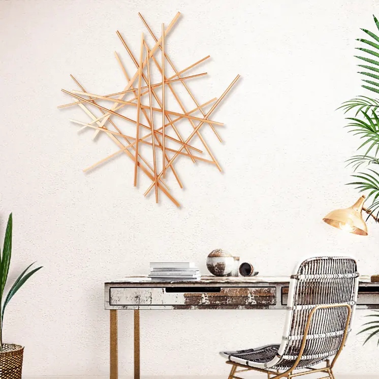29" X 27" Rose Gold Metal Abstract Hanging Dimensional Sculpture