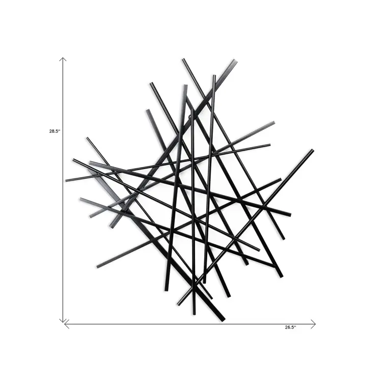 29" X 27" Black Metal Novelty Abstract Hanging Dimensional Sculpture