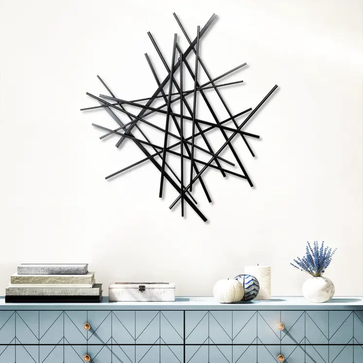29" X 27" Black Metal Novelty Abstract Hanging Dimensional Sculpture