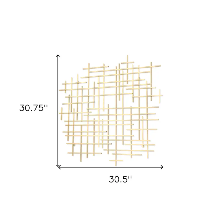 31" X 31" Gold Metal Abstract Lines Hanging Dimensional Sculpture