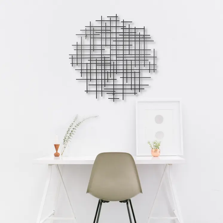 30" X 30" Black Metal Abstract Lines Round Hanging Dimensional Sculpture