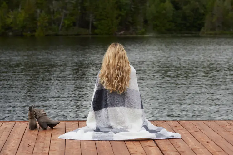 50" X 60" Gray And Ivory Faux Sherpa Plaid Throw Blanket