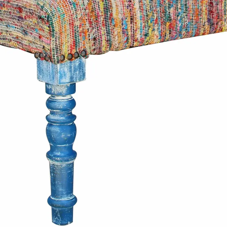 47" Rainbow Stripe Blue Leg Upholstered Bench