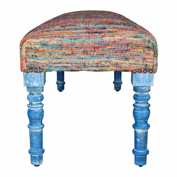 47" Rainbow Stripe Blue Leg Upholstered Bench