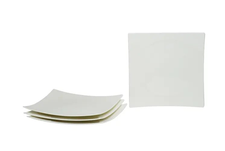 White Six Piece Square Bone China Service For Six Salad Plate Set