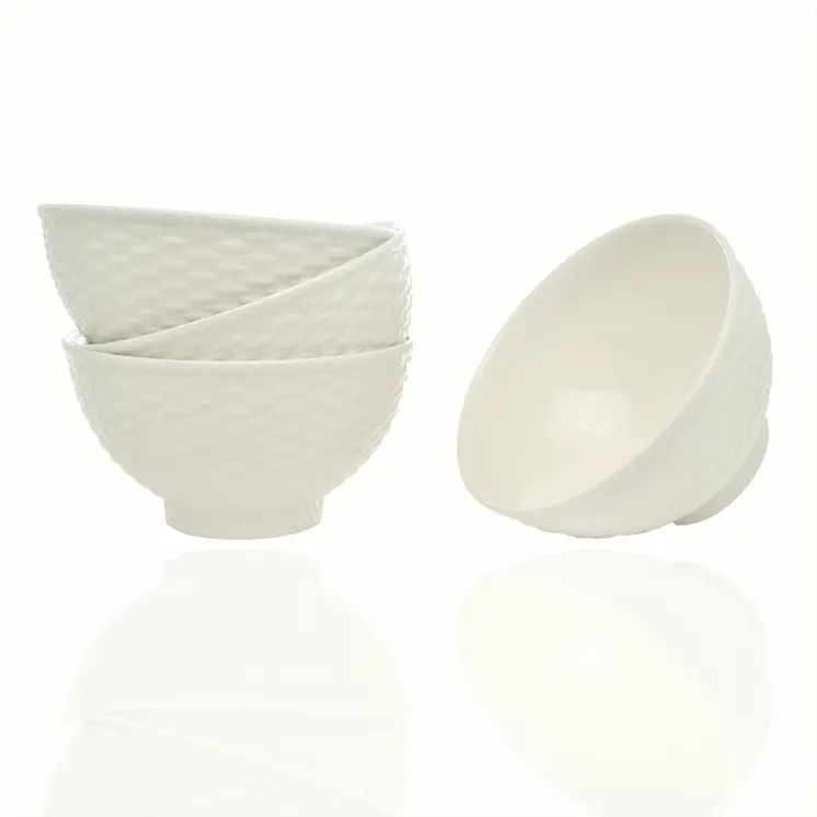 White Four Piece Weave Stoneware Service For Four Bowl Set