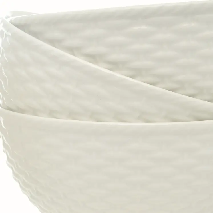 White Four Piece Weave Stoneware Service For Four Bowl Set