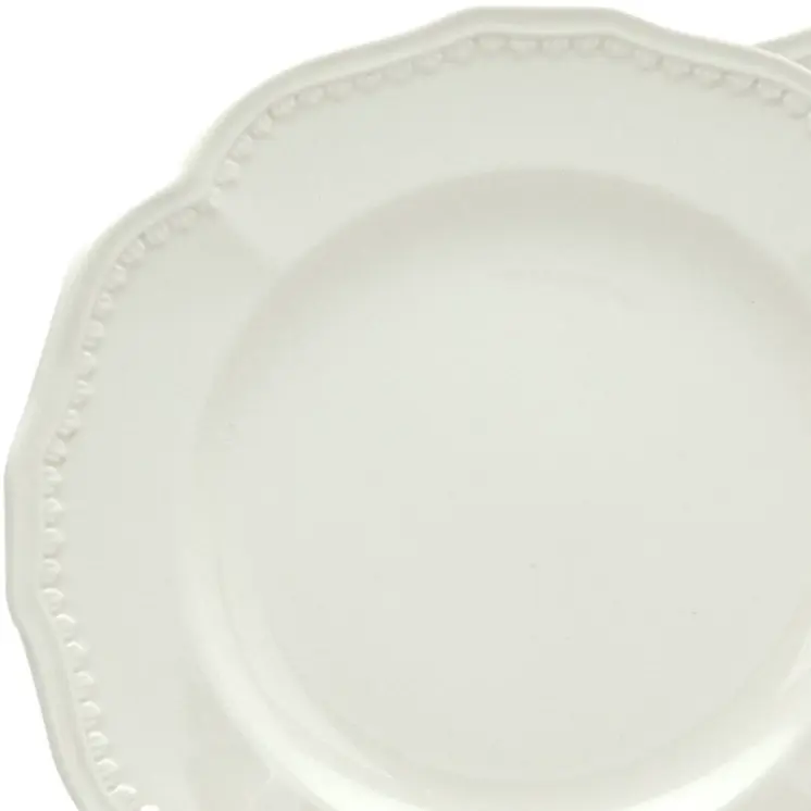 White Four Piece Round Scallop Stoneware Service For Four Salad Plate Set