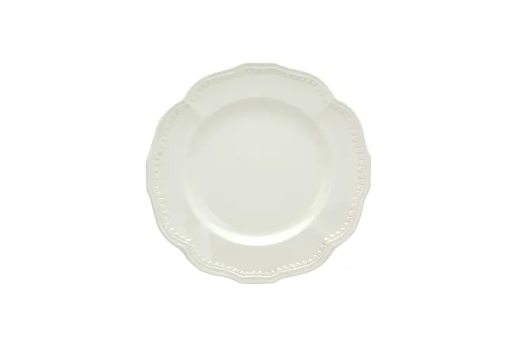 White Four Piece Round Scallop Stoneware Service For Four Salad Plate Set