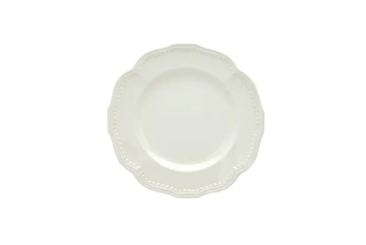 White Four Piece Round Scallop Stoneware Service For Four Salad Plate Set