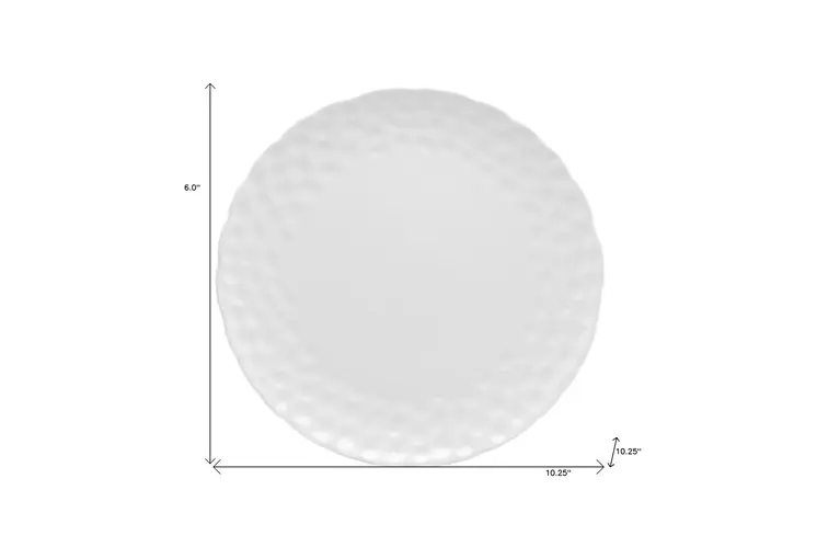 White Six Piece Round Pebbled Porcelain Service For Six Dinner Plate Set