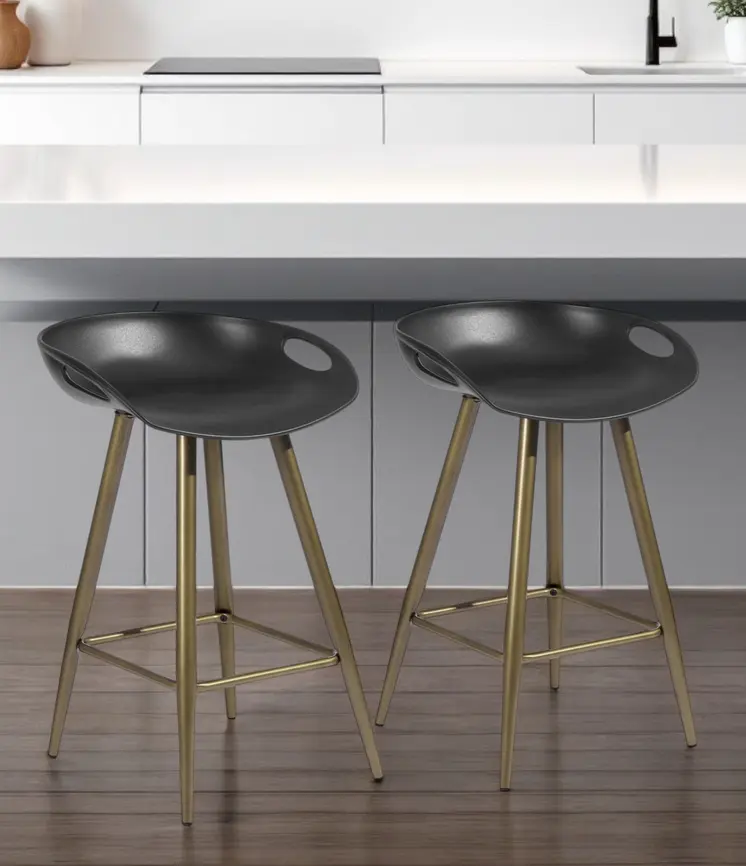 Set of Two 24" Black And Bronze Steel Backless Counter Height Bar Chairs