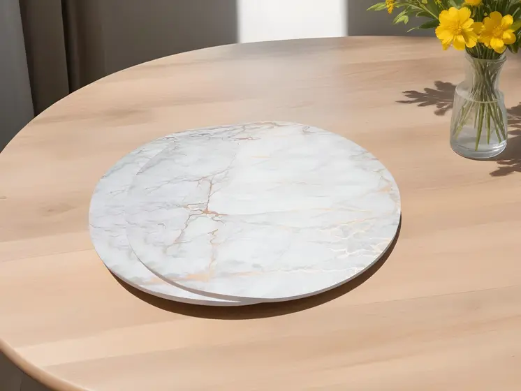 15" X 15" Gold Ivory And Gray Abstract Agglomerated cork Round Placemats