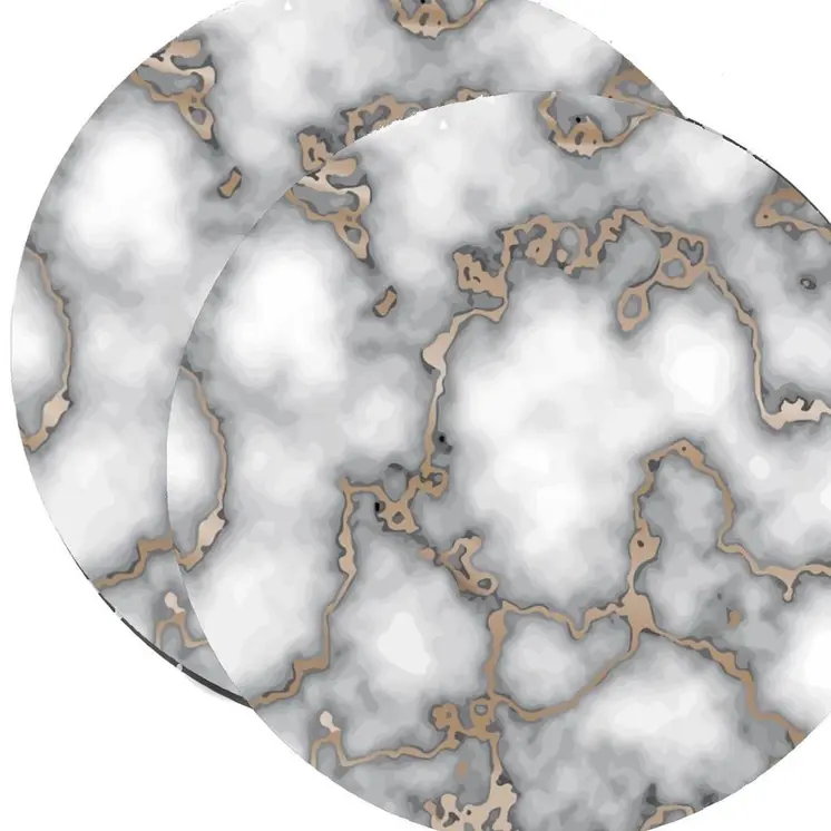 15" Set of Two Gold And Gray Abstract Round Placemats