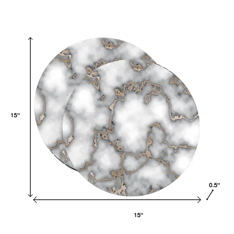 15" Set of Two Gold And Gray Abstract Round Placemats