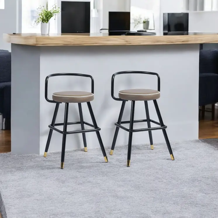 Set of Two 24" Black Steel Low Back Counter Height Bar Chairs