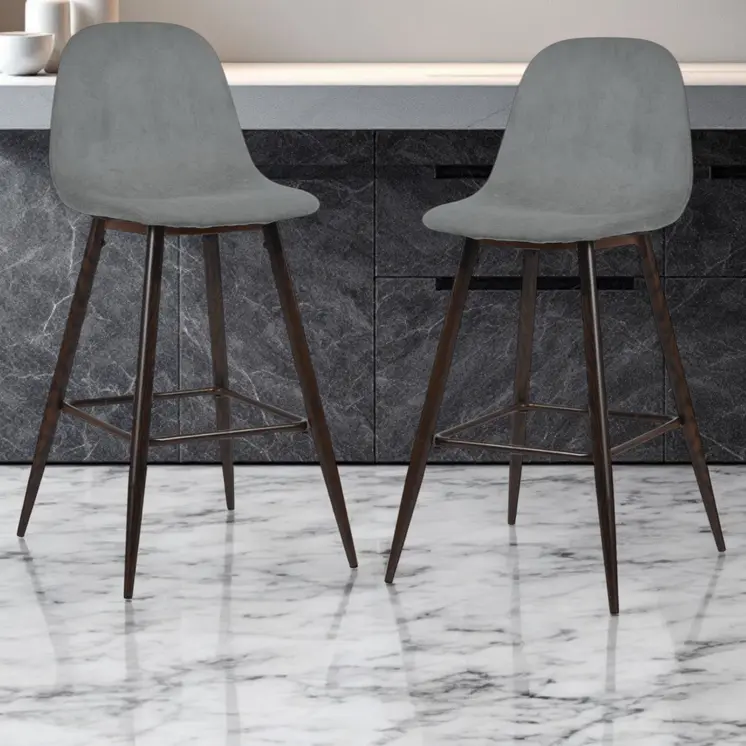 Set of Two 26" Gray And Gold Steel Counter Height Bar Chairs