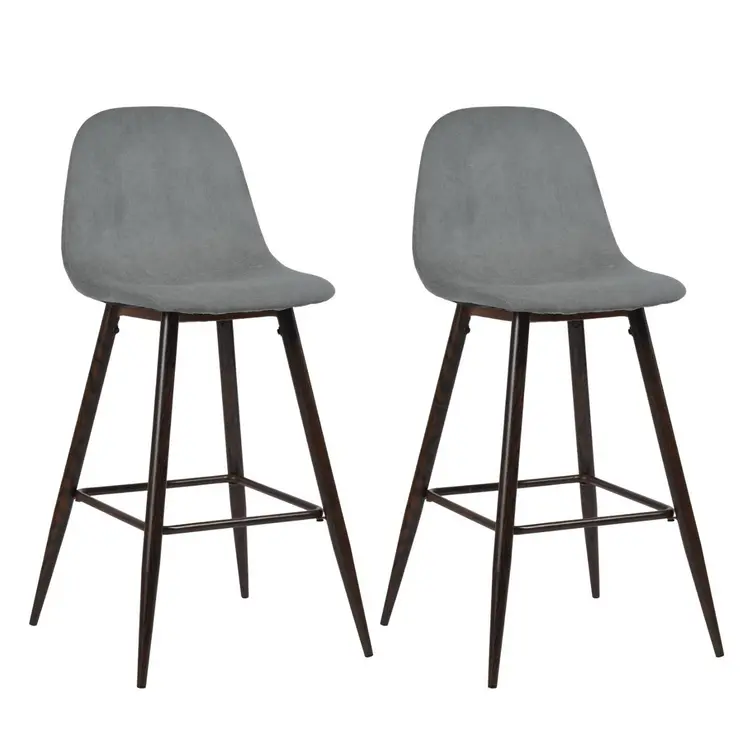 Set of Two 26" Gray And Gold Steel Counter Height Bar Chairs