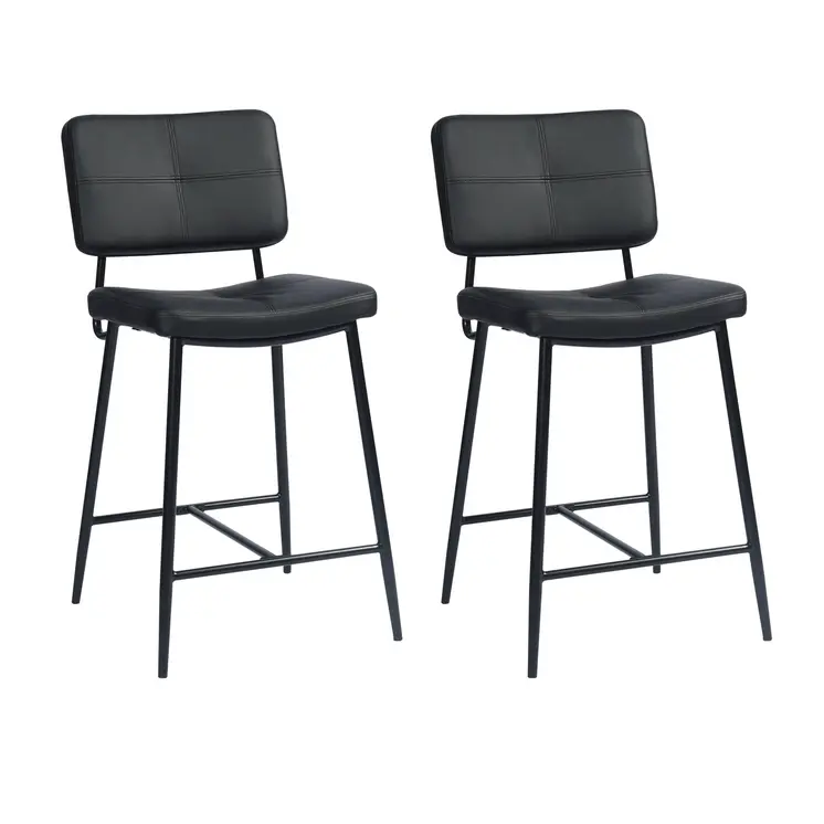Set Of Two 36" Black Faux Leather Low Back Counter Height Bar Chairs