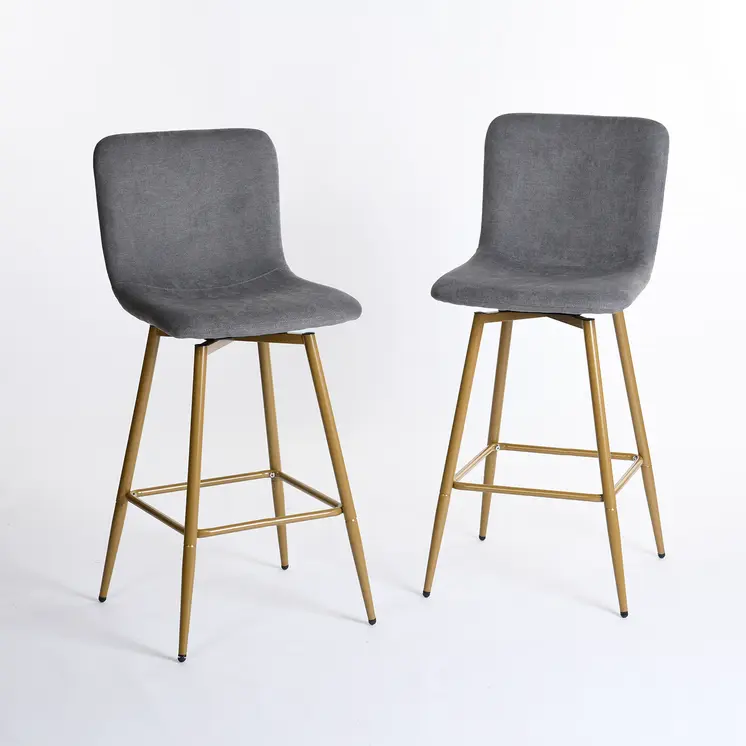 Set of Two 29" Gray And Gold Steel Bar Height Bar Chairs