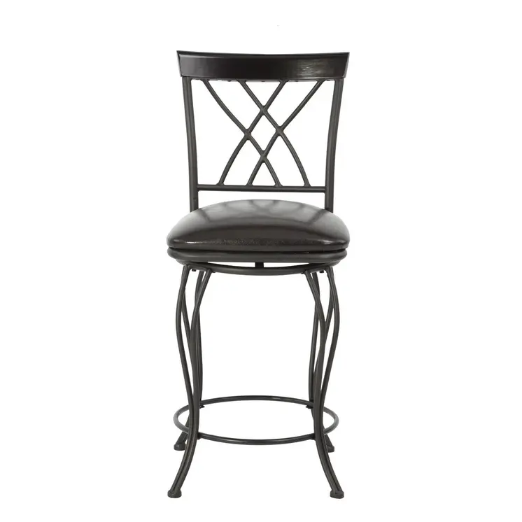 Set of Two 24" Black Manufactured Wood and Steel Counter Height Swivel Bar Chairs