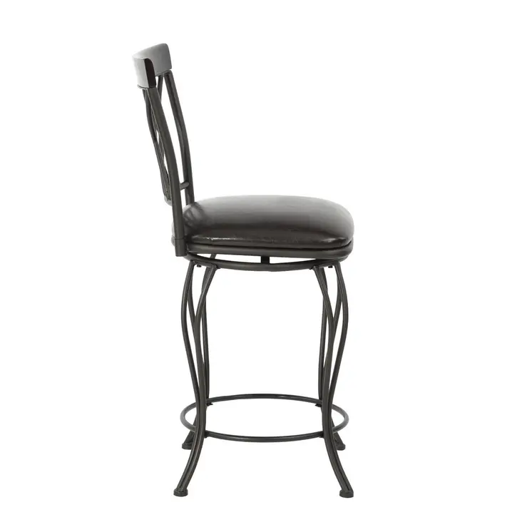 Set of Two 24" Black Manufactured Wood and Steel Counter Height Swivel Bar Chairs