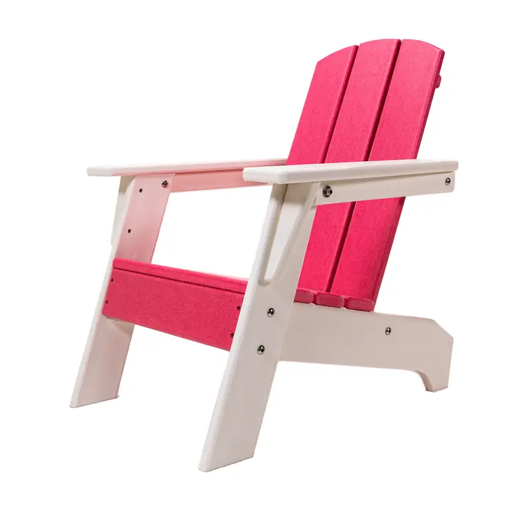 23" Pink and White  Heavy Duty Plastic Kid Size Outdoor Adirondack Chair