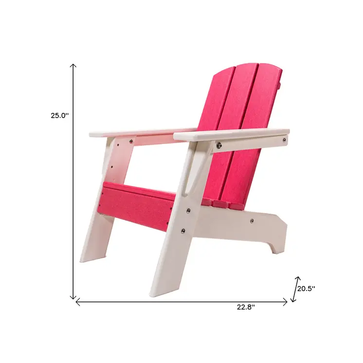23" Pink and White  Heavy Duty Plastic Kid Size Outdoor Adirondack Chair