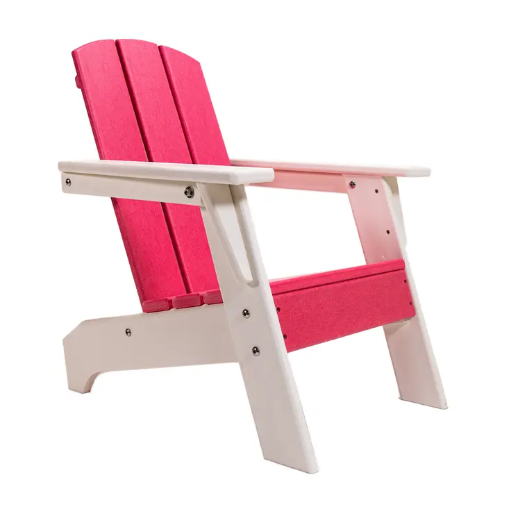 23" Pink and White  Heavy Duty Plastic Kid Size Outdoor Adirondack Chair