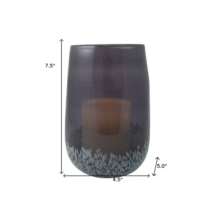8" Gray And White Glass Tabletop Hurricane Candle Holder With Candle