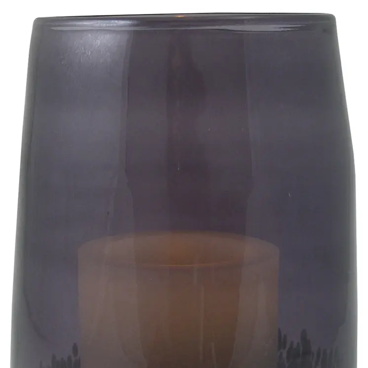 8" Gray And White Glass Tabletop Hurricane Candle Holder With Candle