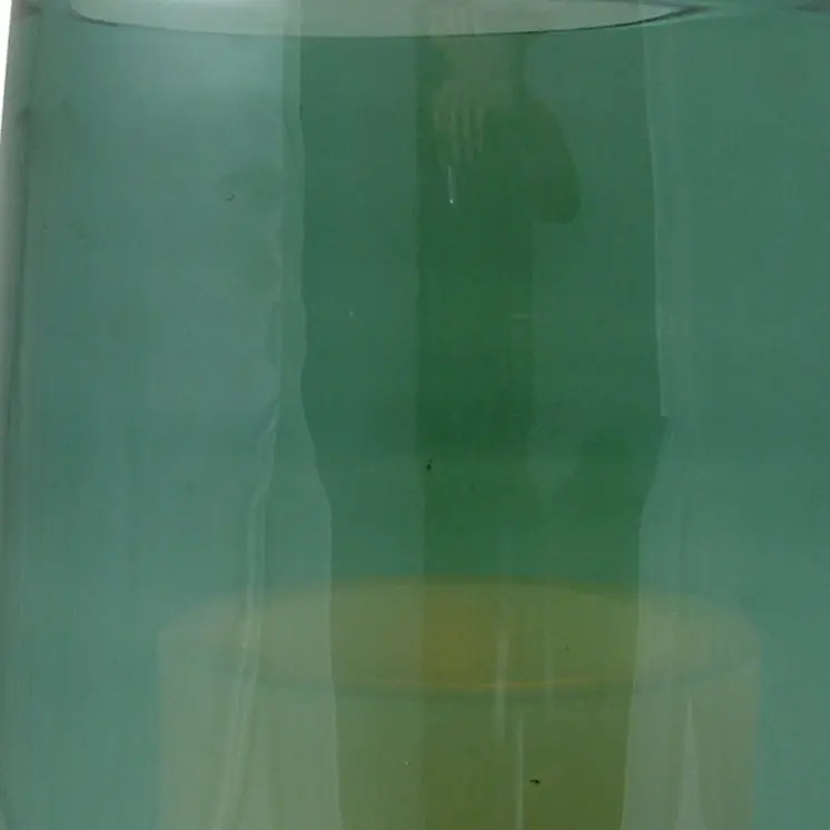 8" Green And White Glass Tabletop Hurricane Candle Holder With Candle