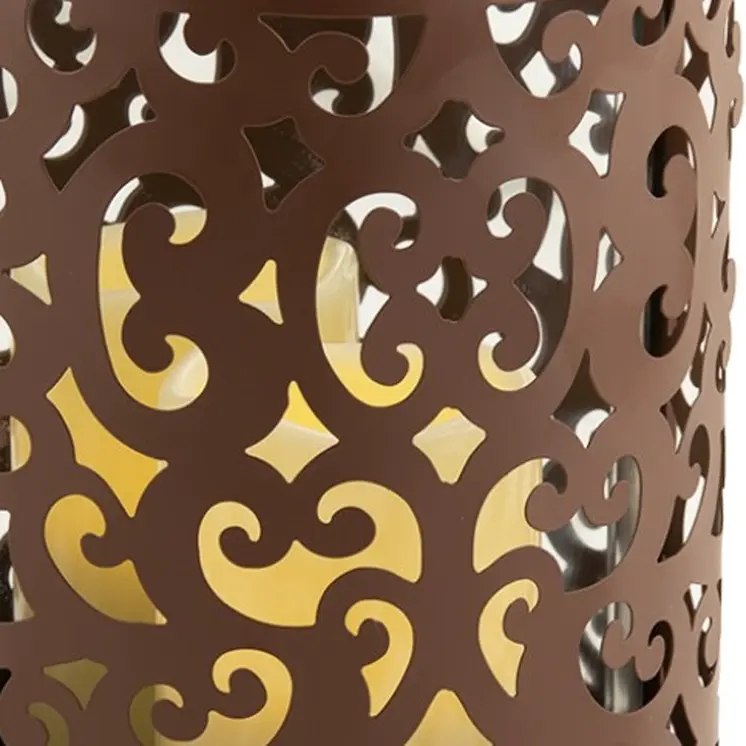 9" Brown Floral Iron Wall Sconce Candle Holder With Candle