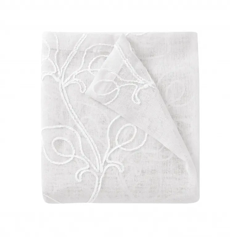 72" White Floral Faux Linen Shower Curtain With Embroidery