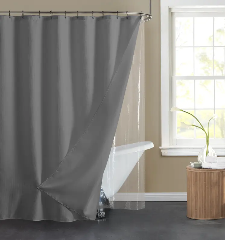 72" Dark Gray Waffle Weave Fabric Shower Curtain Liner and Hooks Set