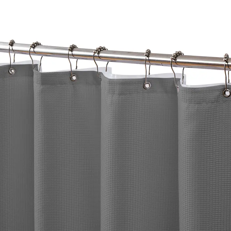 72" Dark Gray Waffle Weave Fabric Shower Curtain Liner and Hooks Set