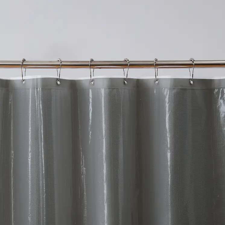 72" Dark Gray Waffle Weave Fabric Shower Curtain Liner and Hooks Set