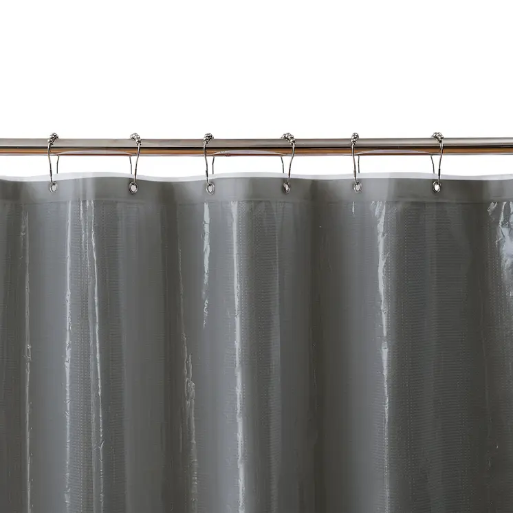 72" Dark Gray Waffle Weave Fabric Shower Curtain Liner and Hooks Set