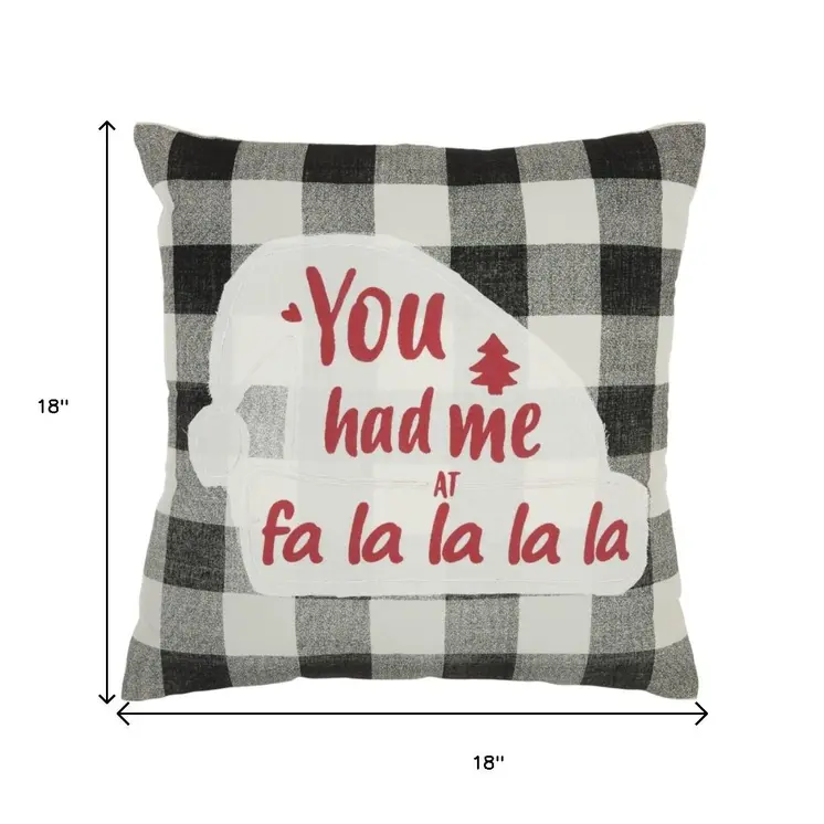 18" Black Gray and White Christmas Cotton Throw Pillow