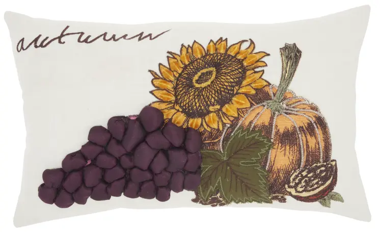 5" X 12" Yellow and White Thanksgiving Pumpkin and Sunflowers Cotton Throw Pillow