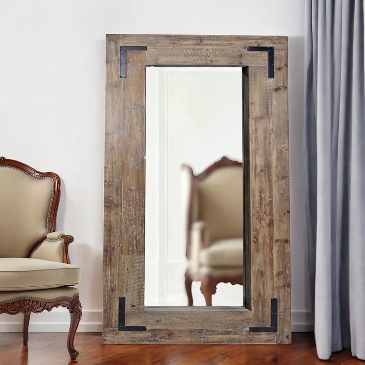 75" Brown Wood Framed Leaning Accent Mirror