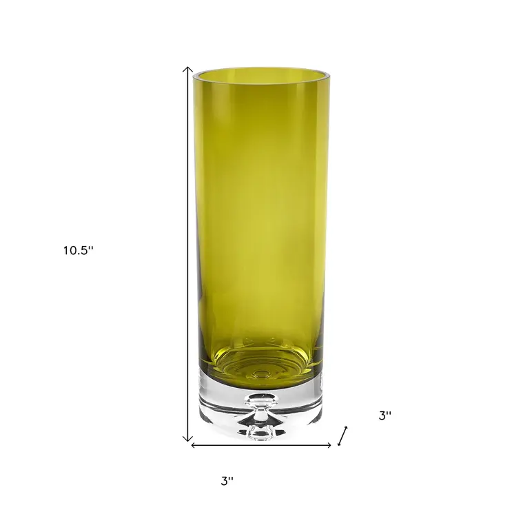 11" Green Crystal Glass Cylinder Table Vase