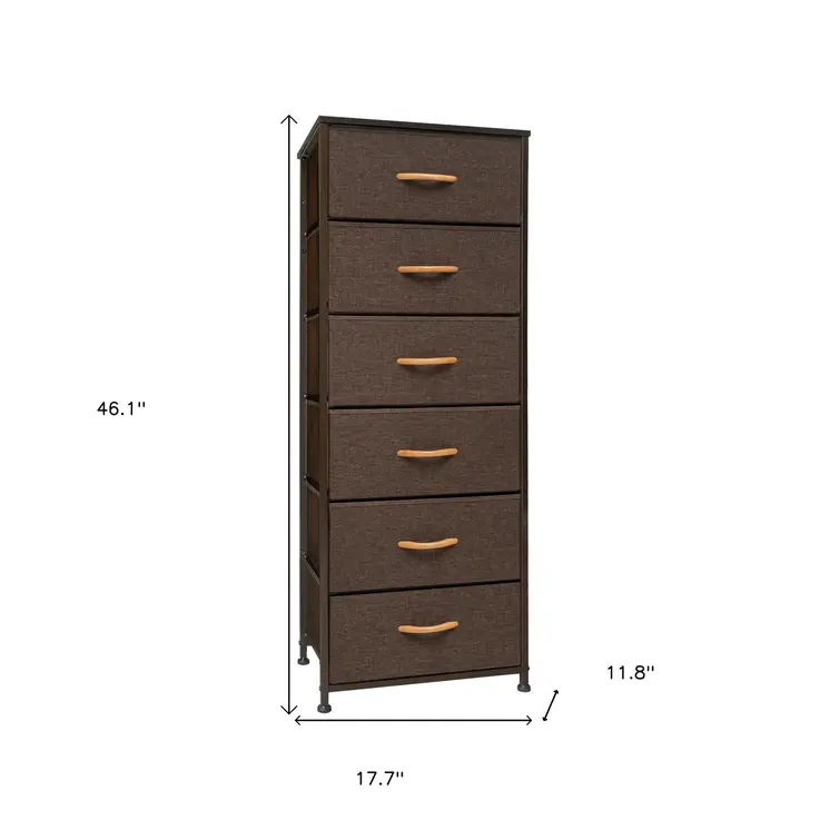 18" Brown Steel and Fabric Six Drawer Chest