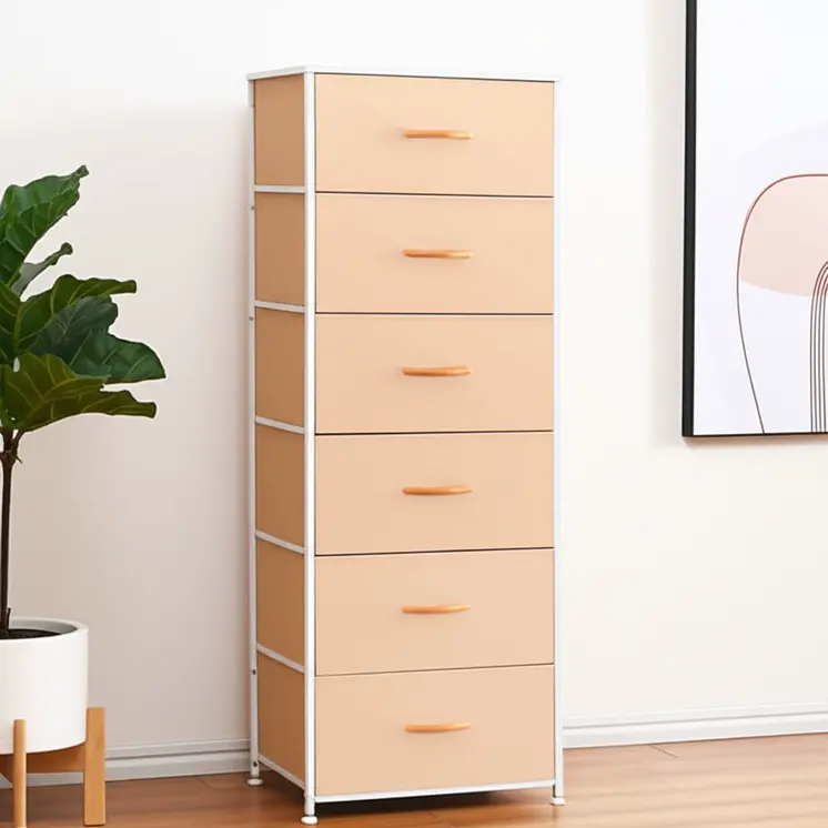 18" Pink and White Steel and Fabric Six Drawer Chest