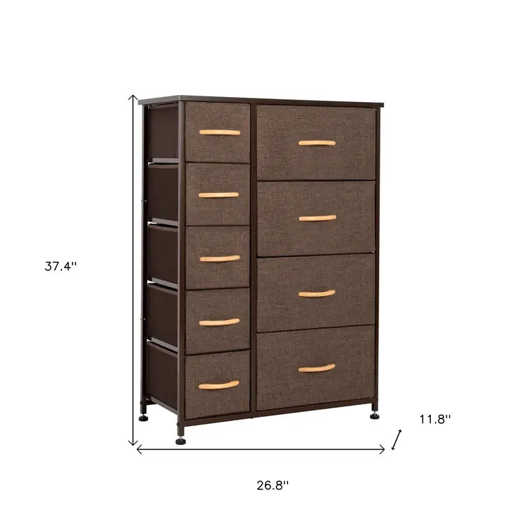 27" Brown Steel and Fabric Nine Drawer Combo Dresser