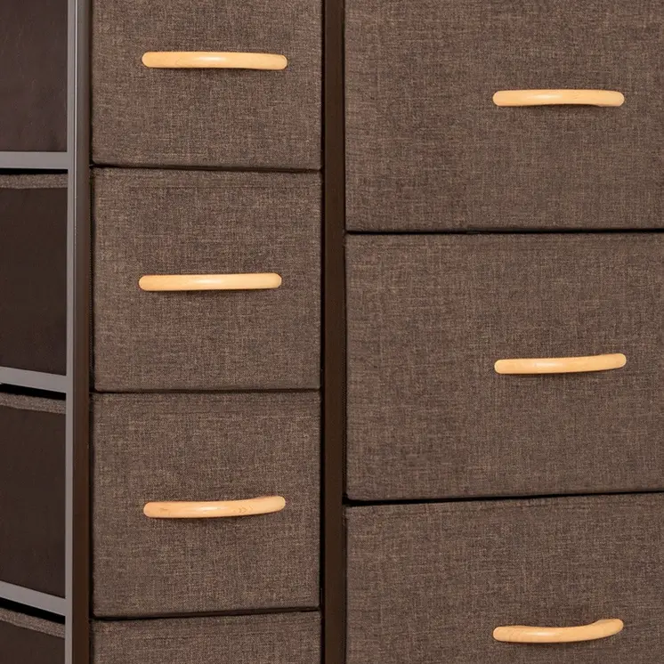 27" Brown Steel and Fabric Nine Drawer Combo Dresser