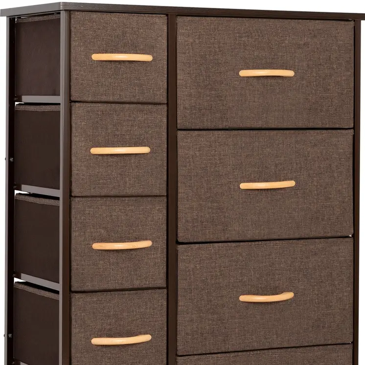 27" Brown Steel and Fabric Nine Drawer Combo Dresser