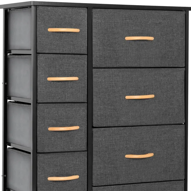27" Gray and Black Steel and Fabric Nine Drawer Combo Dresser